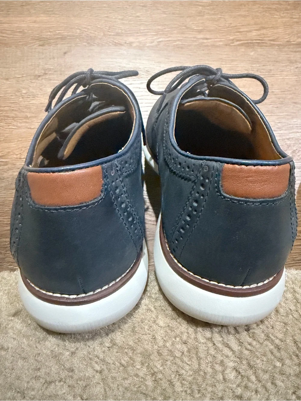 Johnston & Murphy Men’s 9M Navy Leather Plain Toe Oxford Casual Shoes